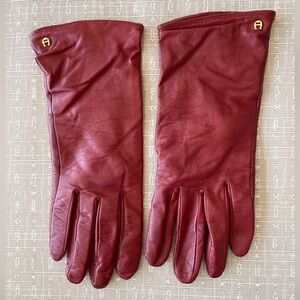 Etienne Aigner XL Red Leather Gloves cashmere lined